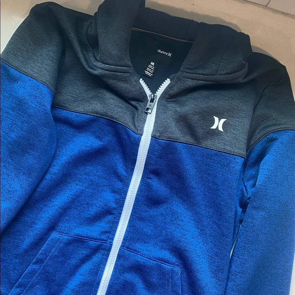 Hurley Black and Blue Full-Zip Hoodie with pockets boys size medium
